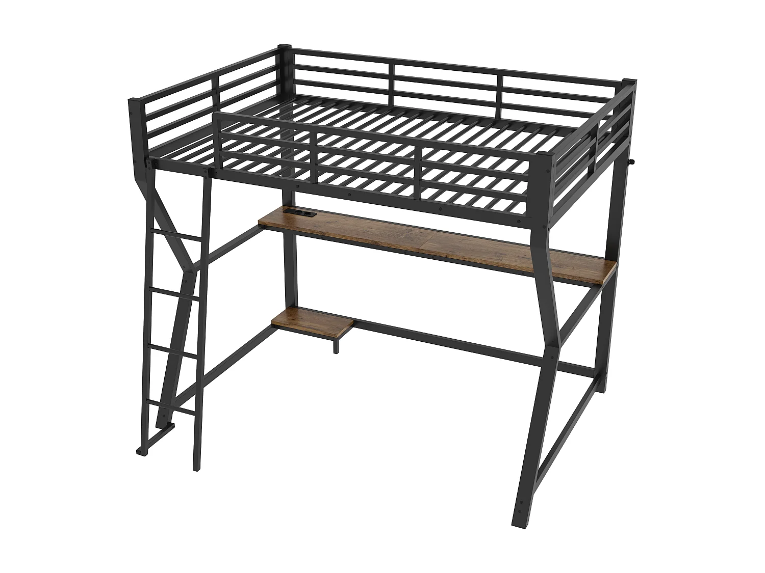 Lit mezzanine 90x200cm avec LED et prises - bureau + escalier - Noir