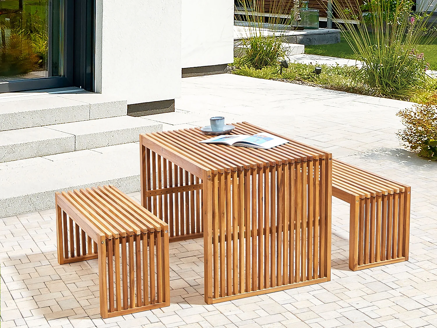 Lot de 2 bancs de jardin SULZANO 150 cm Acacia Marron
