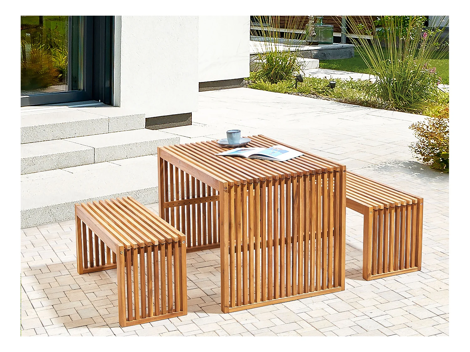 Lot de 2 bancs de jardin SULZANO 150 cm Acacia Marron