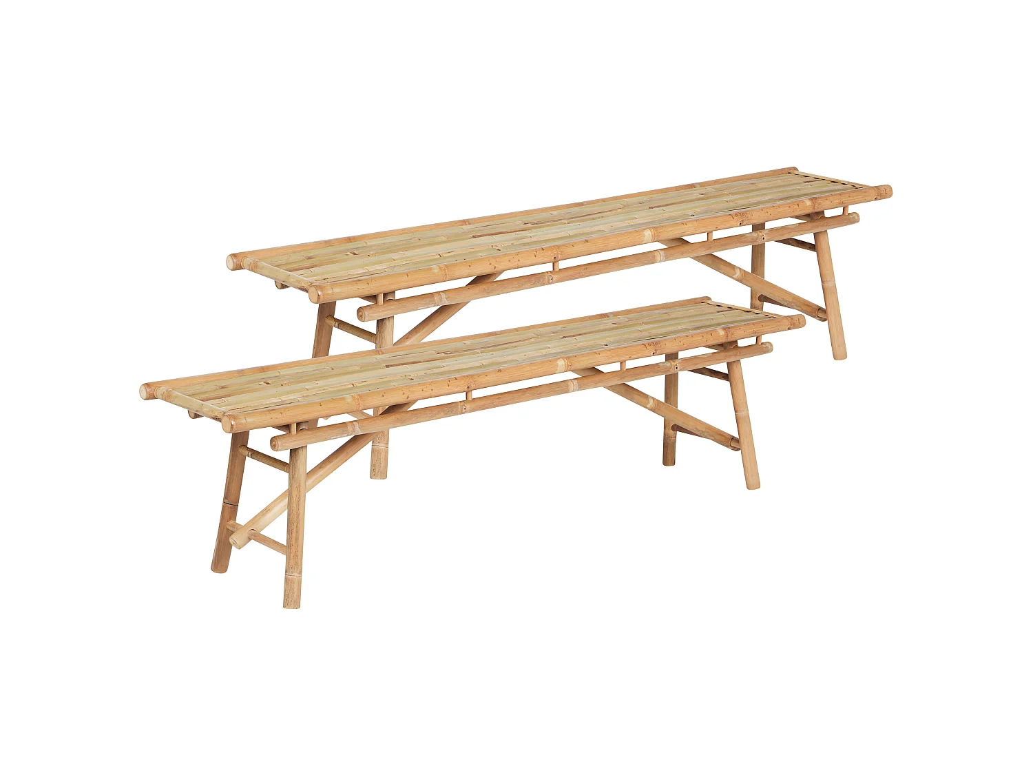 Lot de 2 bancs de jardin TINDARI 180 cm Bambou Marron clair
