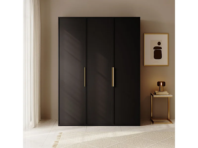 Armoire 3 portes avec longue tringle et tiroirs - 150 cm - noir - FRAME
