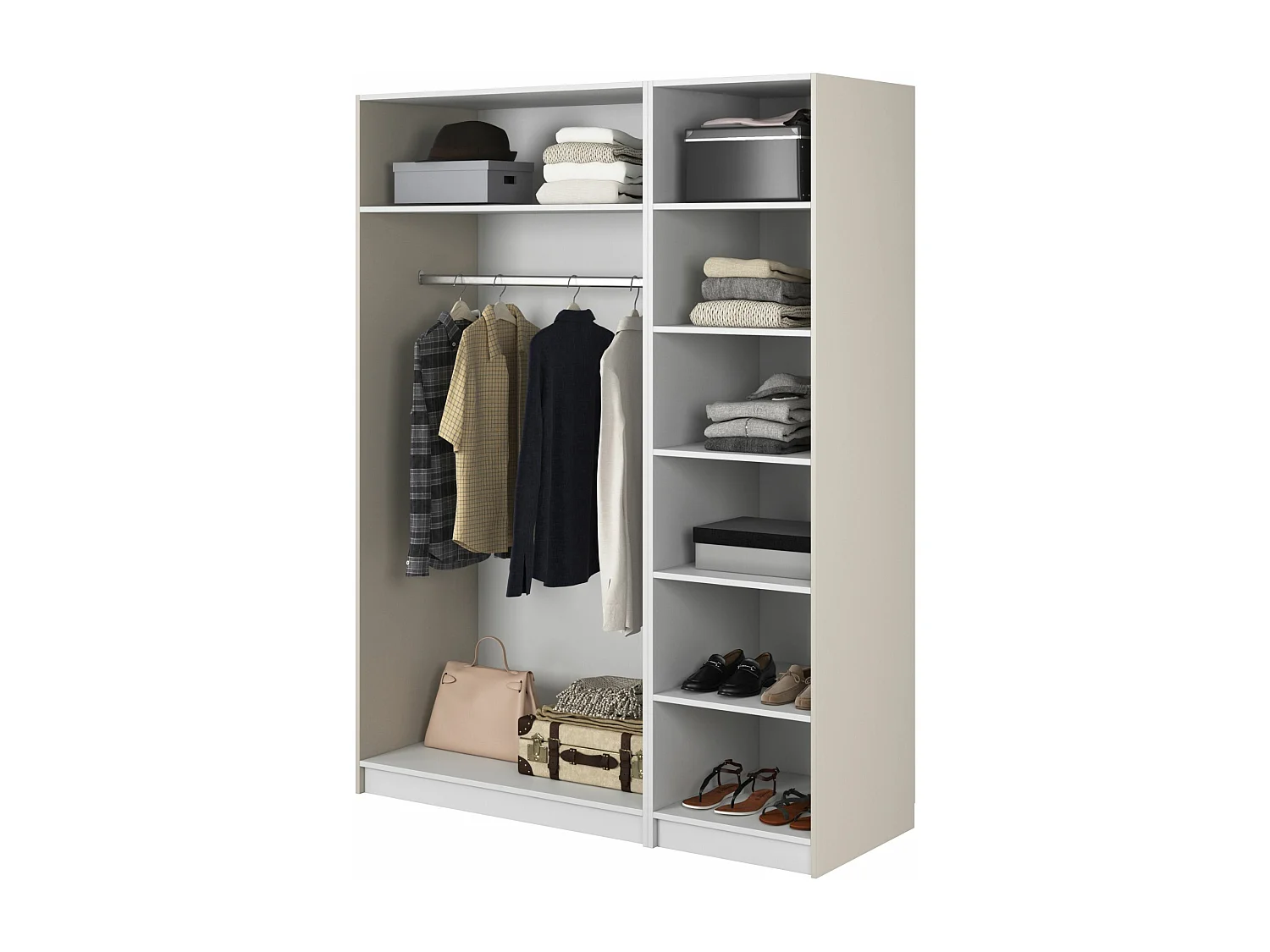 Kleiderschrank 3T mit langer Stange & Regalen - 150 cm - greige - MOONIR