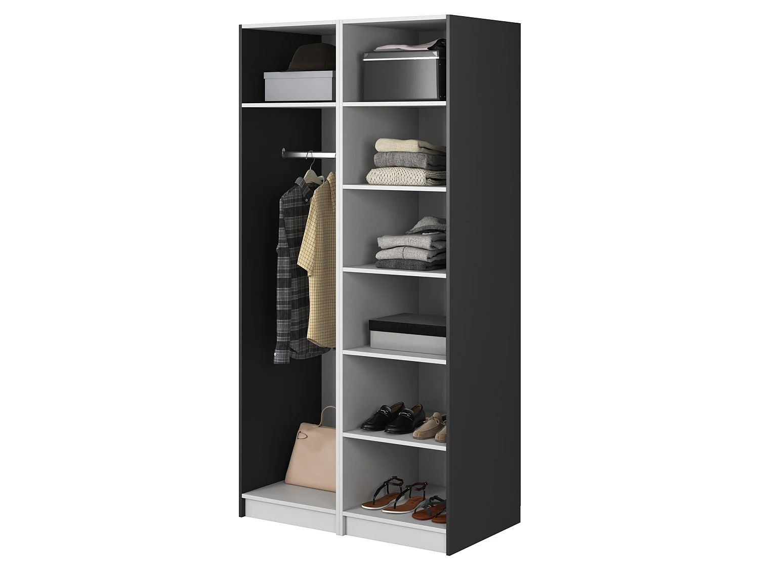 2-deurs kledingkast met roede en planken - 100 cm - zwart - FRAME