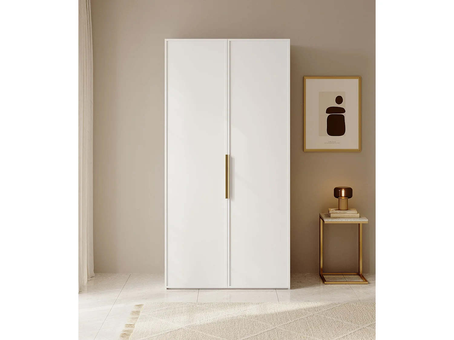 Armoire 2 portes avec tringle et étagères - 100 cm - blanc - FRAME