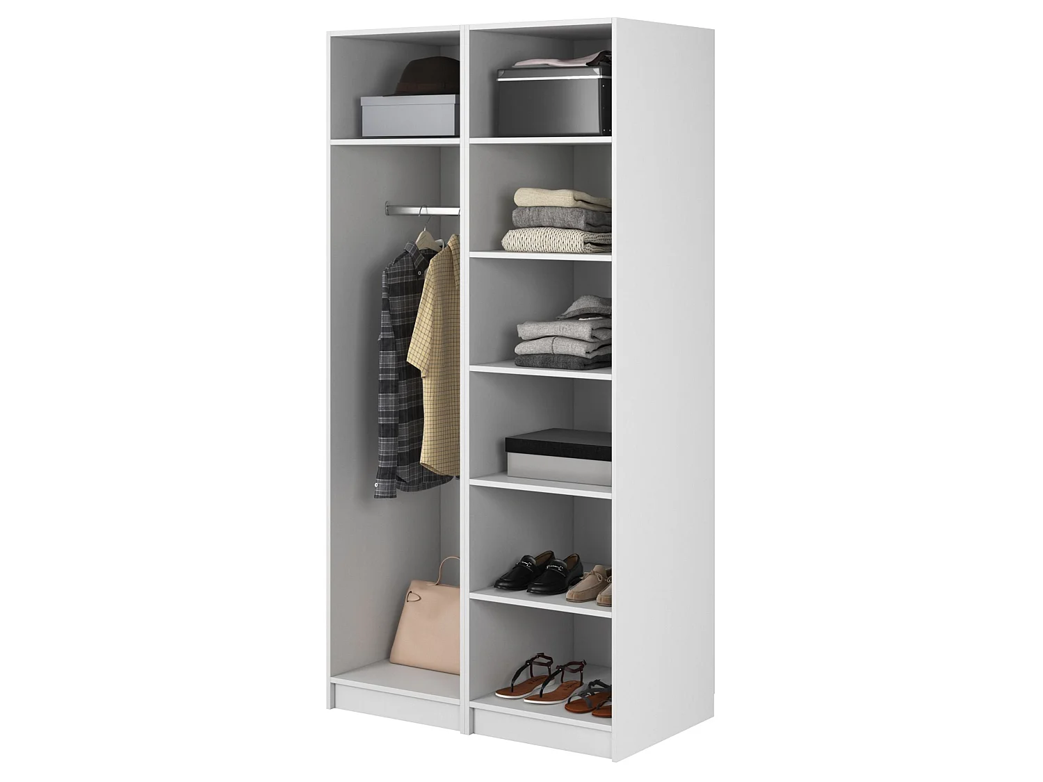 2-deurs kledingkast met roede en planken - 100 cm - wit - FRAME