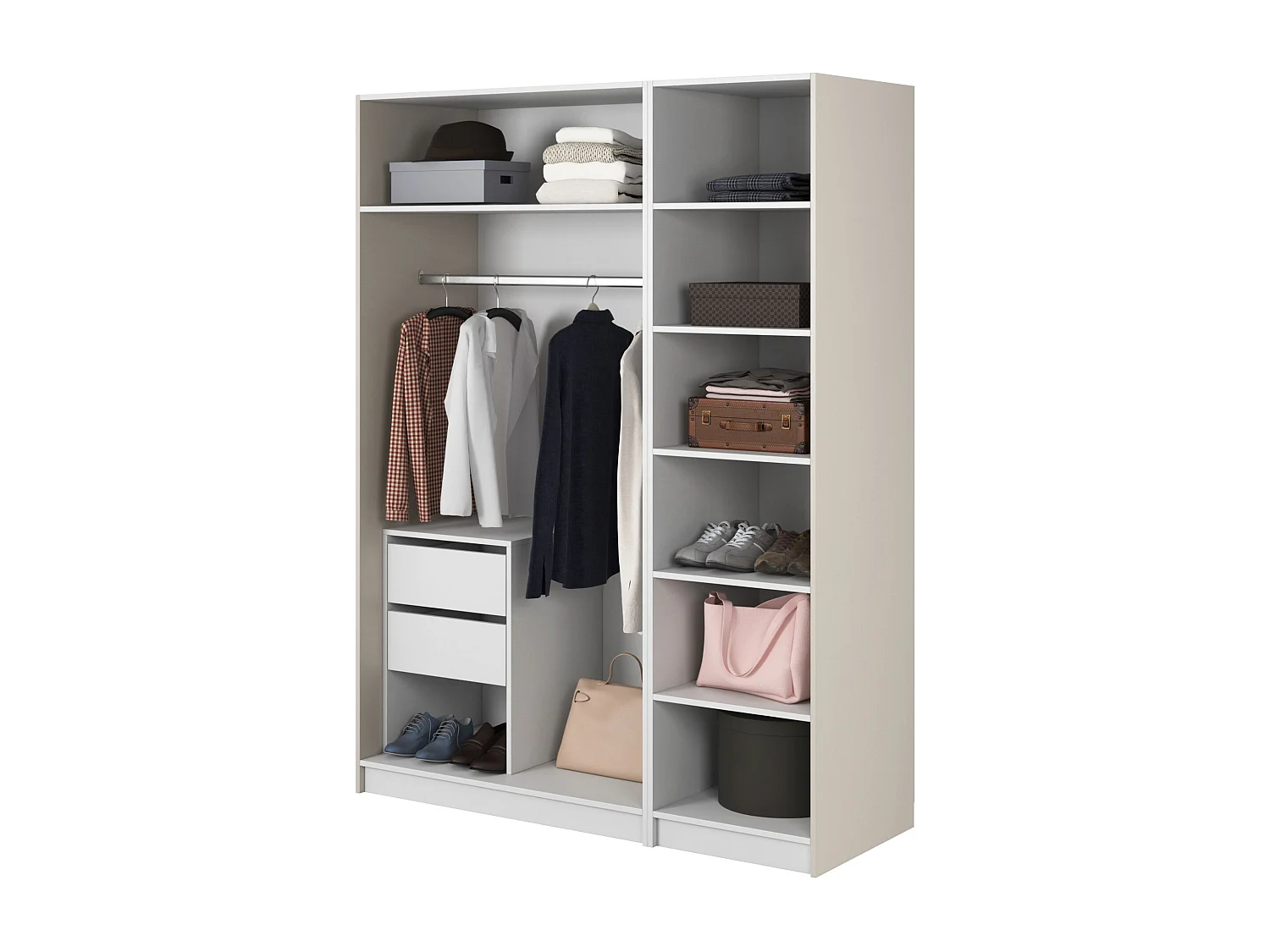 Armoire 3 portes avec longue tringle et tiroirs - 150 cm - grège - FRAME