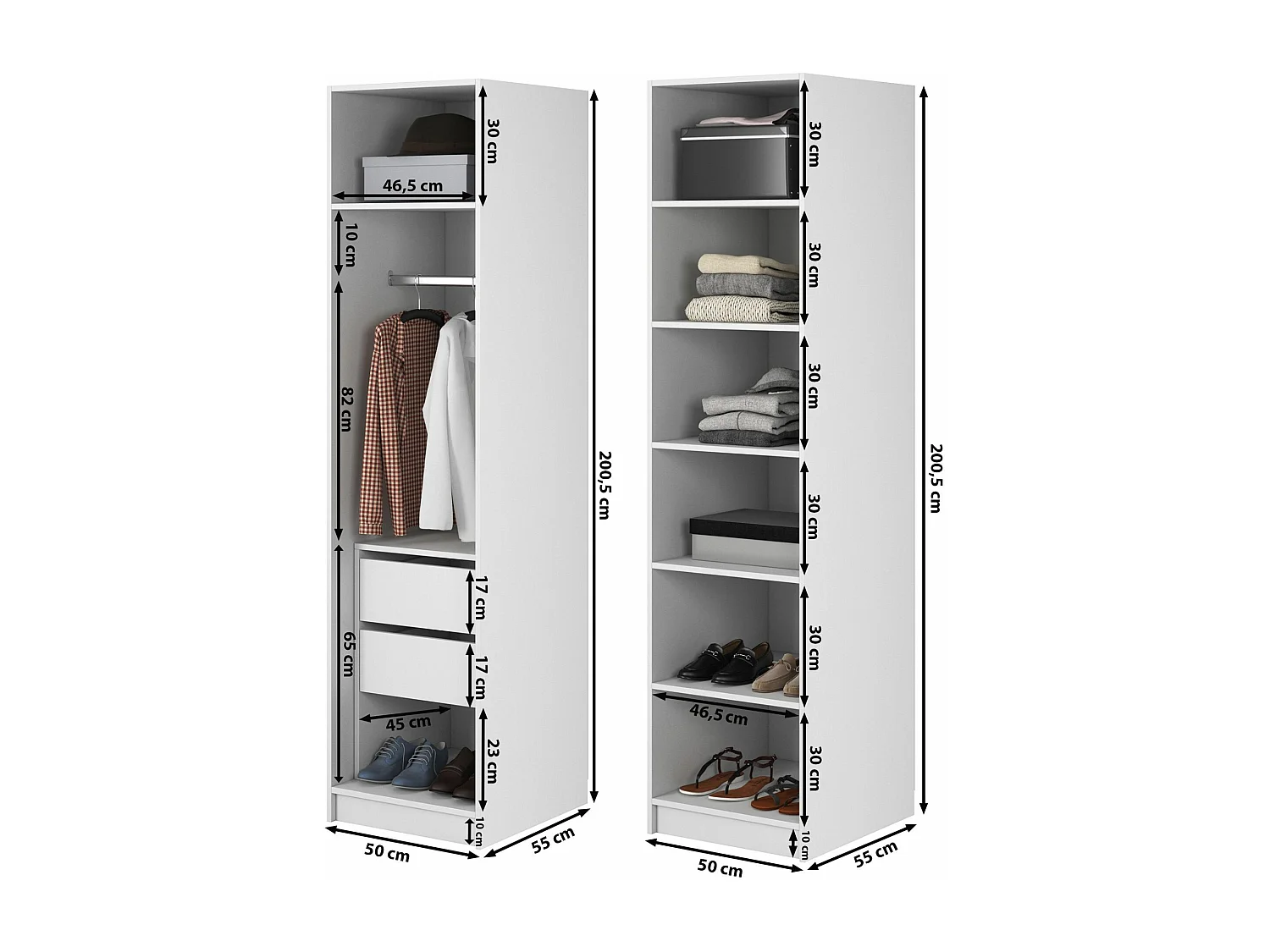 Armoire 2 portes avec tringle et tiroirs - 100 cm - grège - FRAME