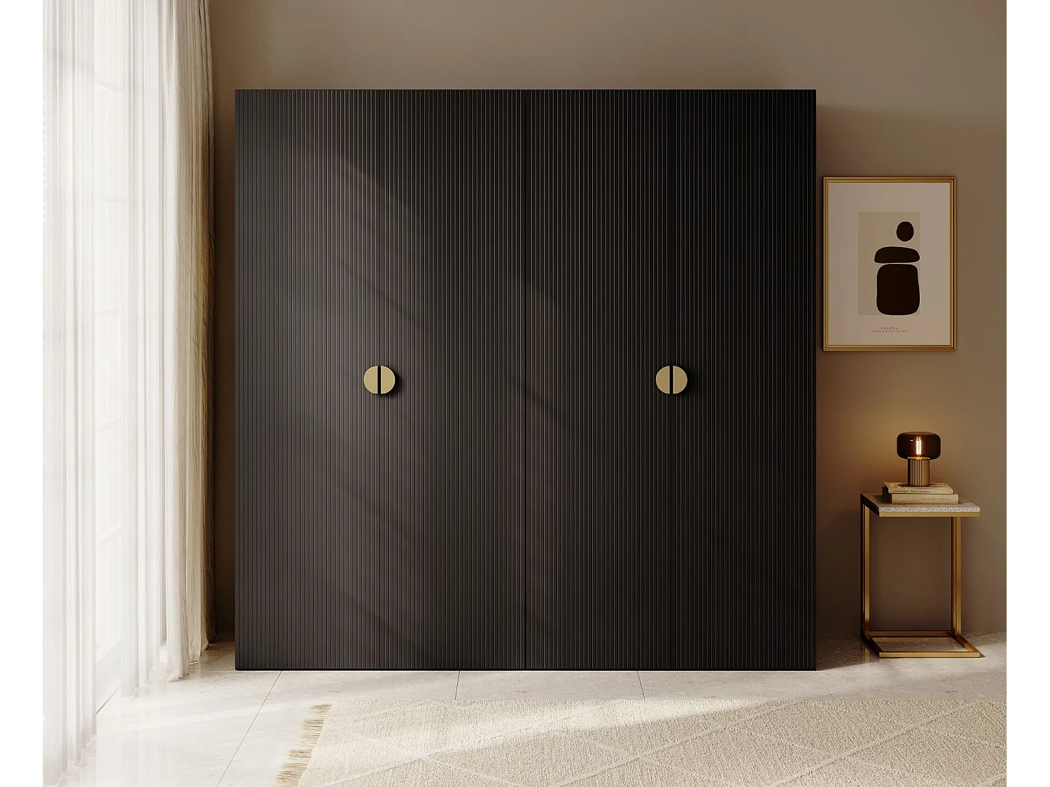 Armoire 4 portes avec tringle et étagères - 200 cm - noir - MOONIR