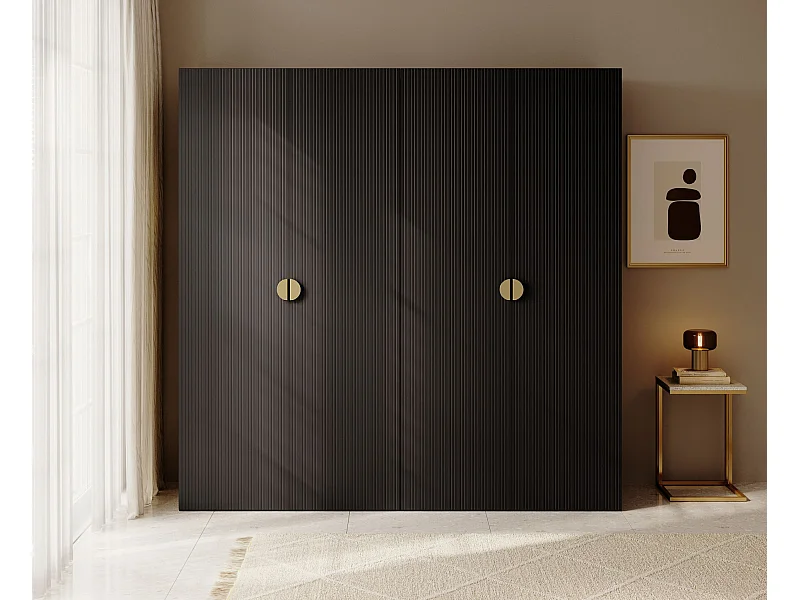 Armoire 4 portes avec tringle et étagères - 200 cm - noir - MOONIR