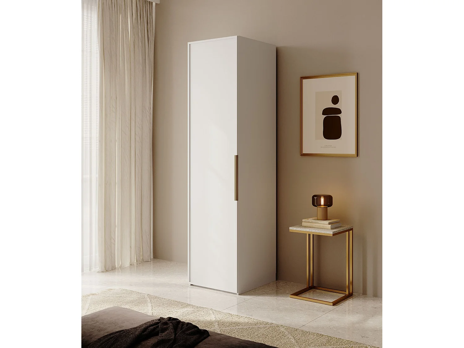 Armoire 1 porte avec tringle et tiroirs- 50 cm - blanc - FRAME