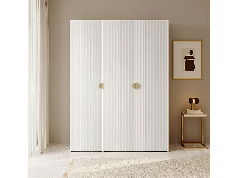 Kleiderschrank 3T mit Stange & Schubladen - 150 cm - weiß - MOONIR