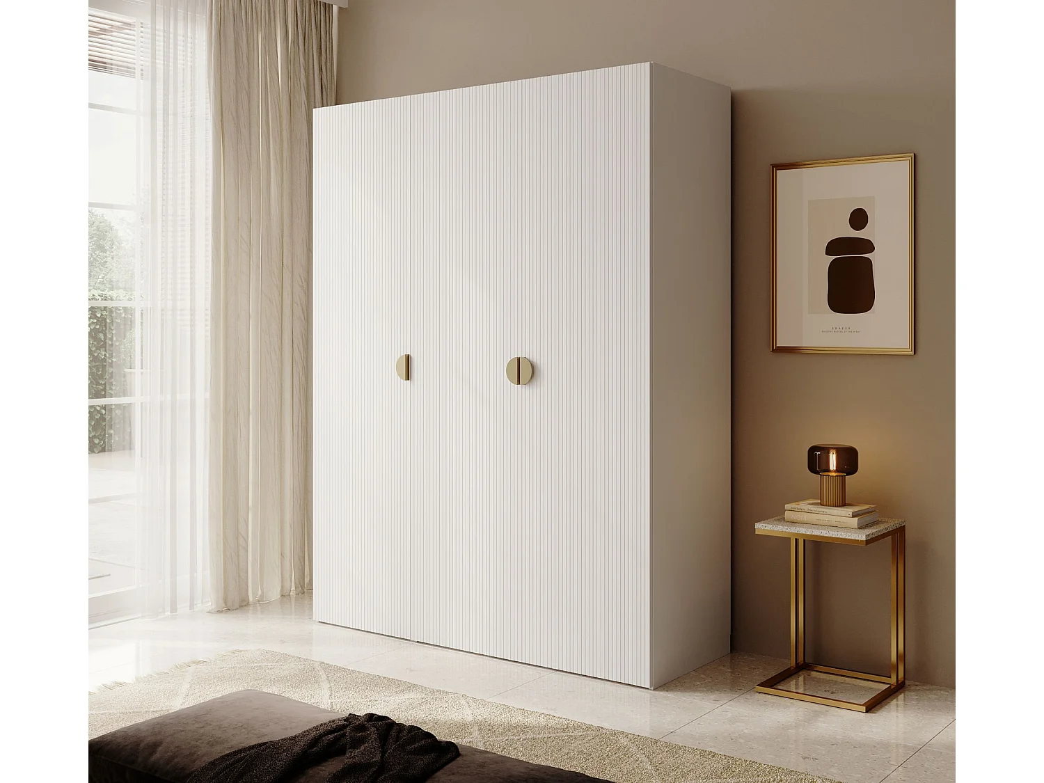 3-deurs kledingkast met twee roedes - 150 cm - wit - MOONIR