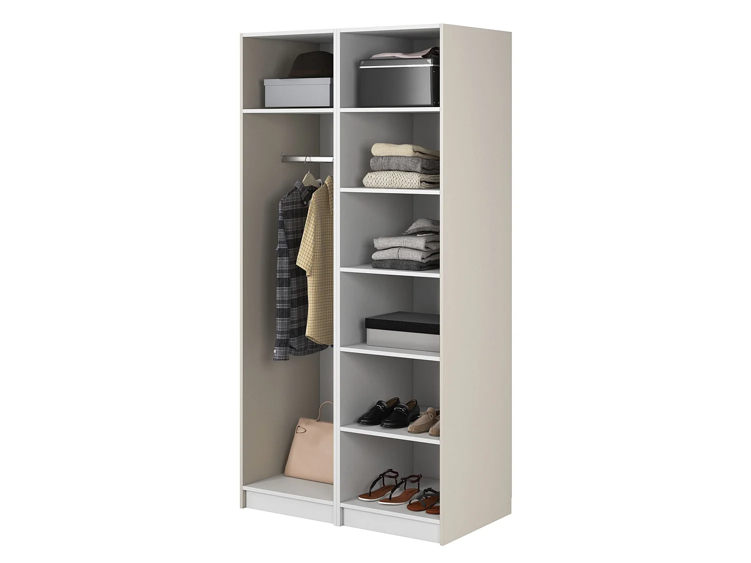 2-deurs kledingkast met roede en planken - 100 cm - greige - FRAME