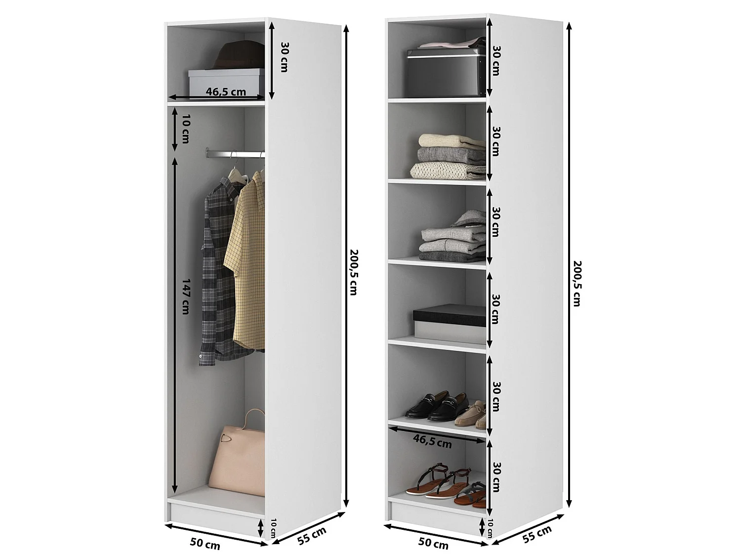 2-deurs kledingkast met roede en planken - 100 cm - greige - FRAME
