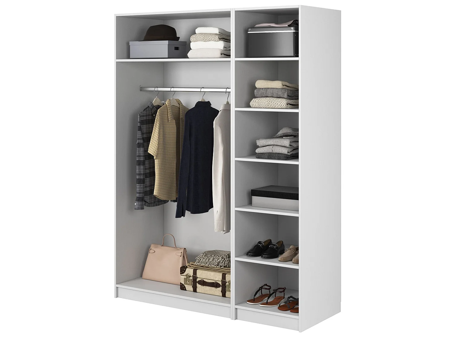 3-deurs kledingkast met lange roede en 7 legplanken - 150 cm - wit - MOONIR