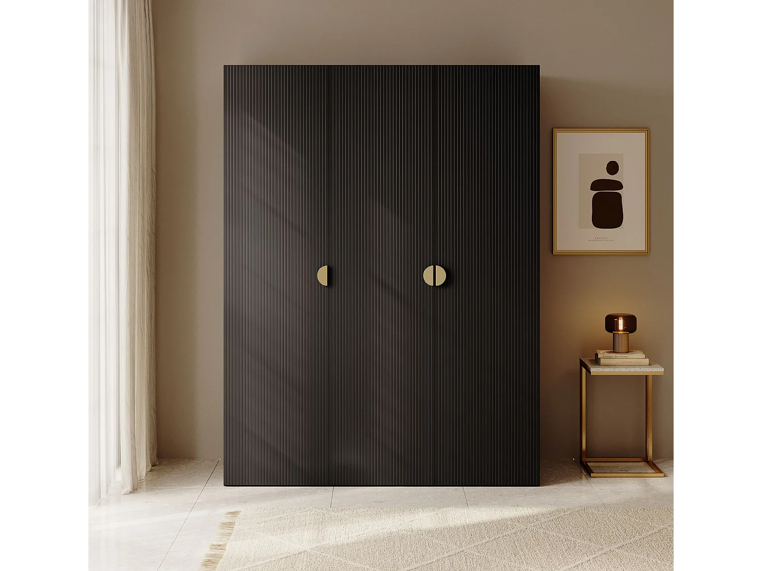 Armoire 3 portes avec tringle et tiroirs - 150 cm - noir - MOONIR