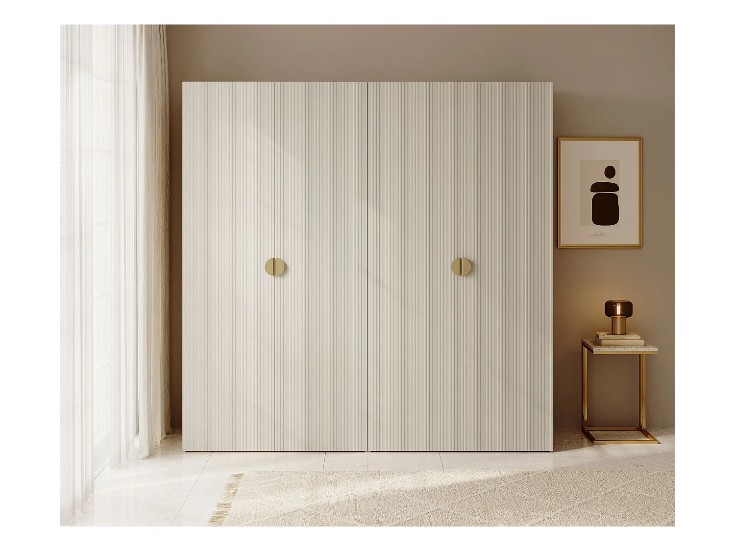 Armoire 4 portes avec deux tringles - 200 cm - grège - MOONIR