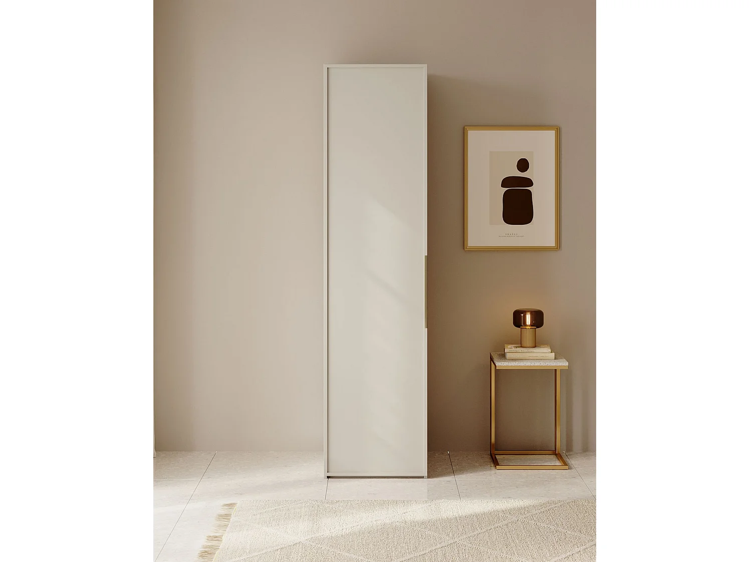 Armoire 1 porte avec tringle et tiroirs- 50 cm - grège - FRAME