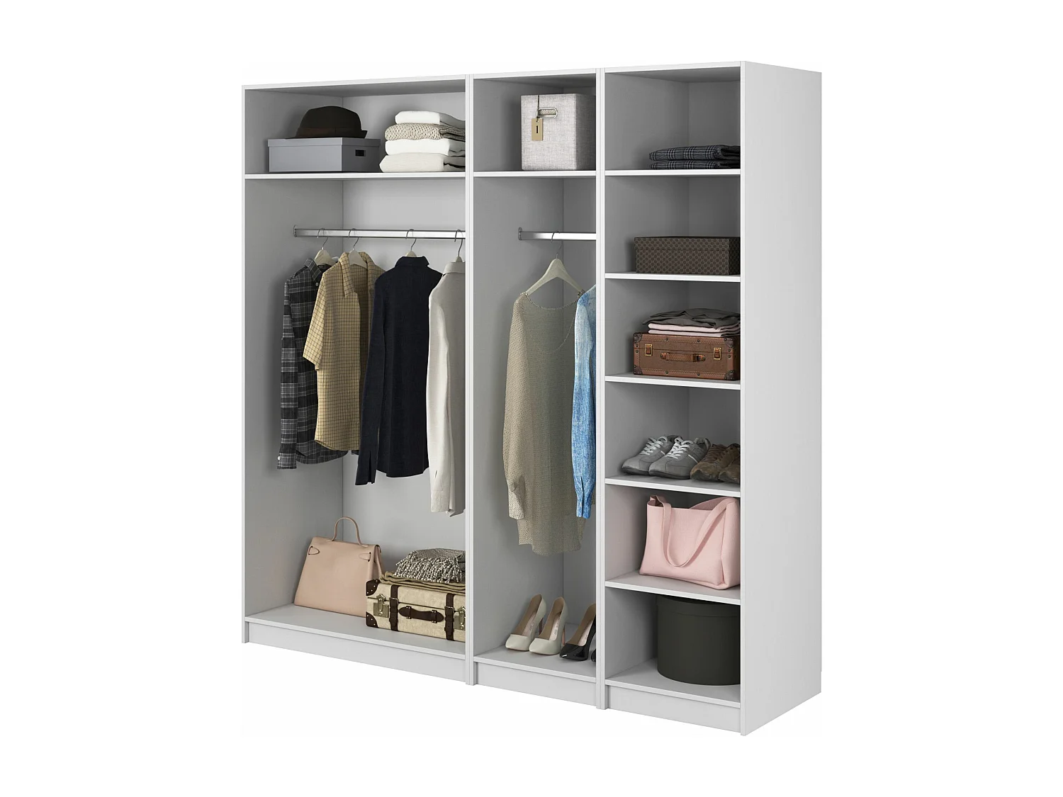 Armoire 4 portes avec 2 tringles et étagères - 200 cm - blanc - MOONIR