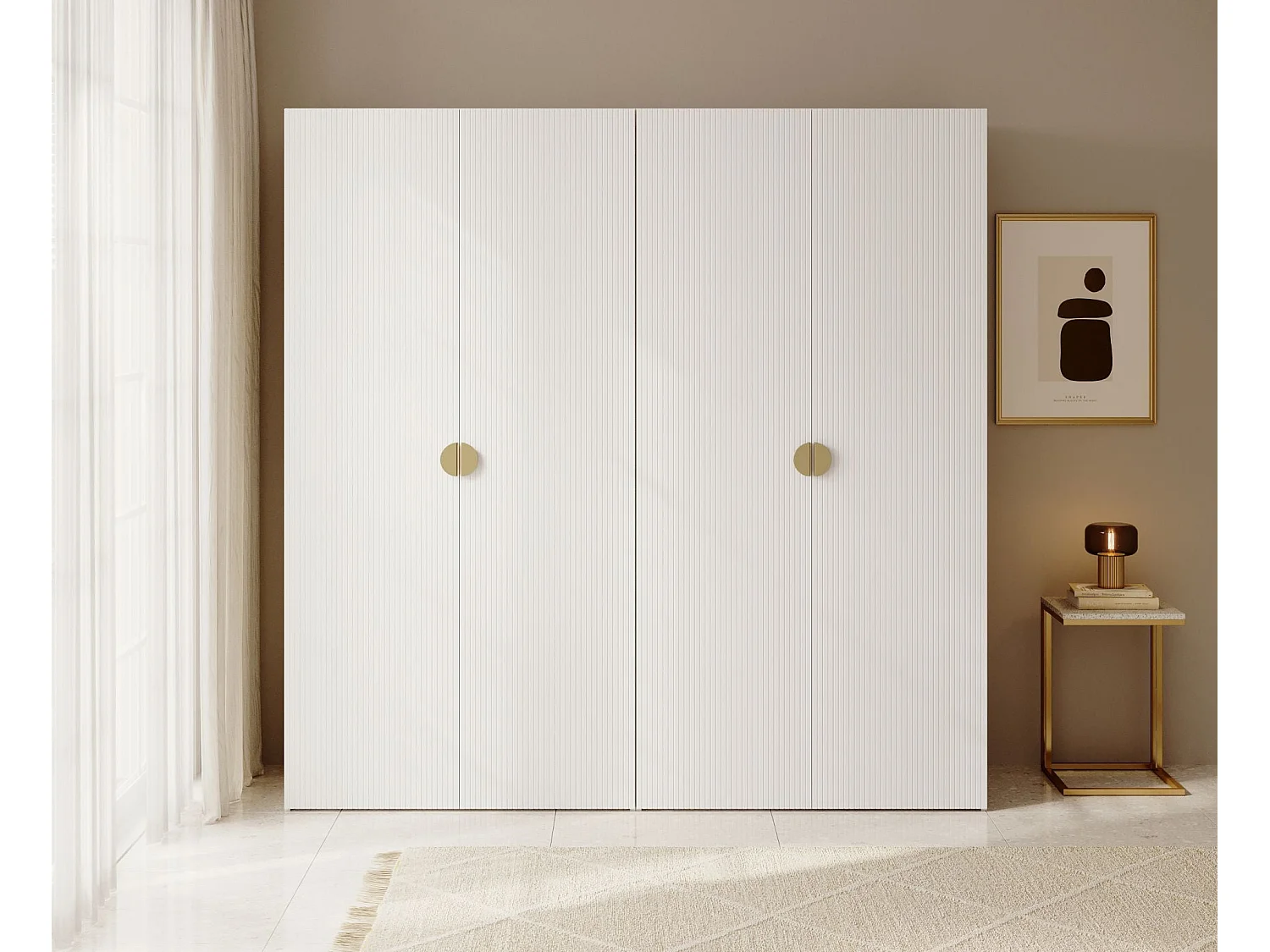 4-deurs kledingkast met 2 roedes en planken - 200 cm - wit - MOONIR