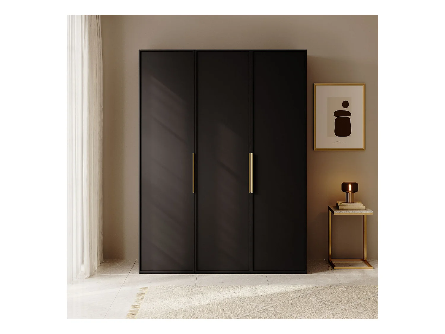 Armoire 3 portes avec tringle et tiroirs - 150 cm - noir - FRAME