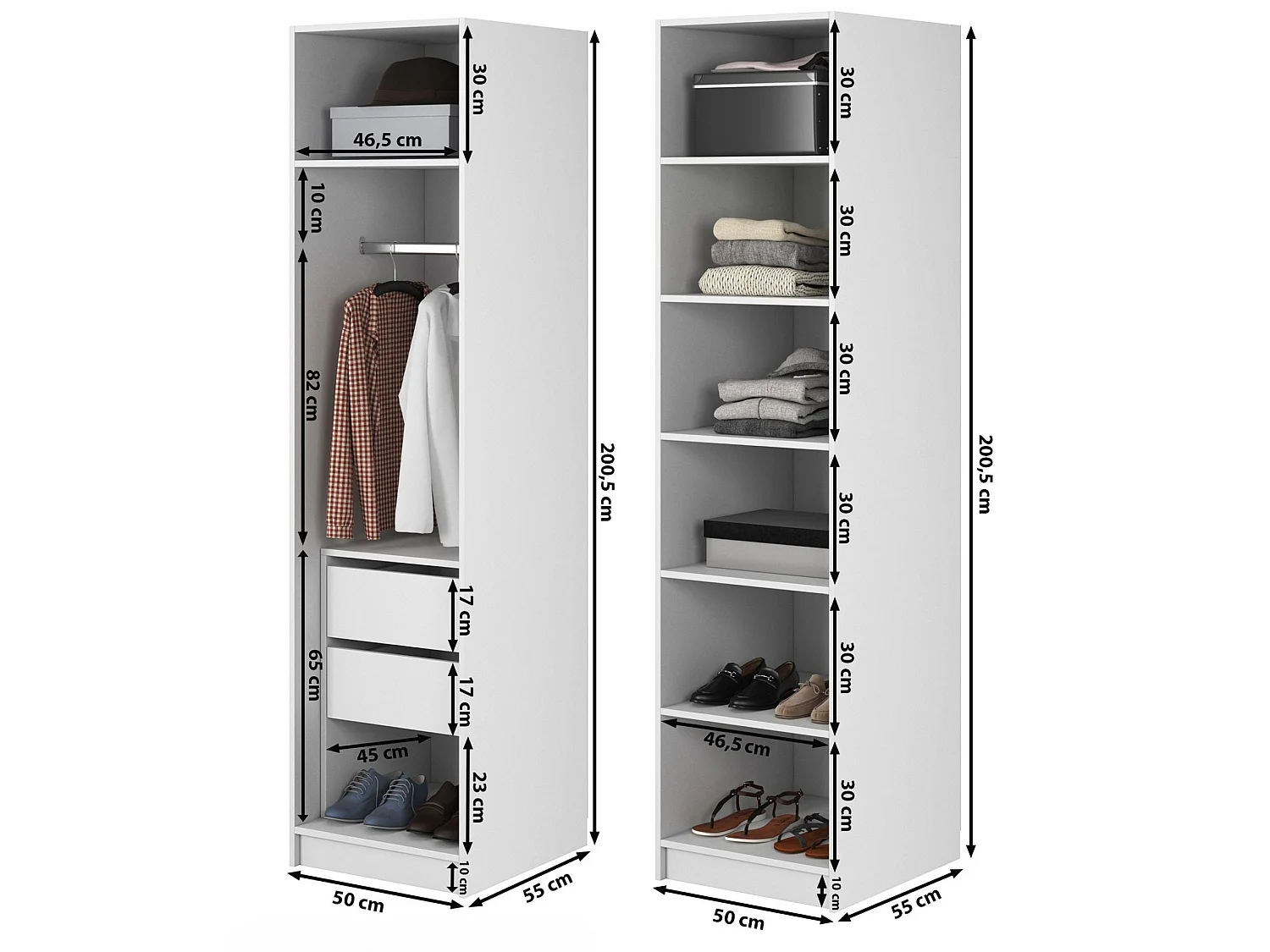 Armoire 2 portes avec tringle et tiroirs - 100 cm - noir - FRAME