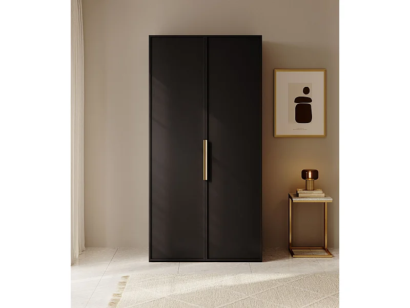 Armoire 2 portes avec tringle et tiroirs - 100 cm - noir - FRAME