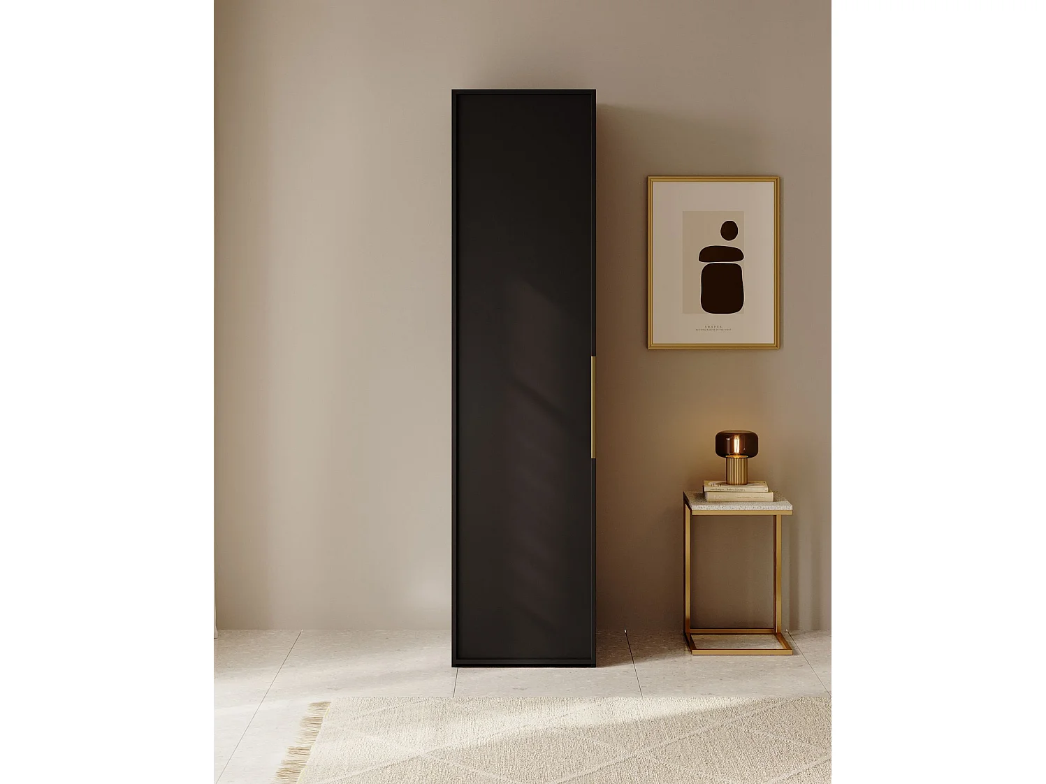 Armoire 1 porte avec tringle et tiroirs- 50 cm - noir- FRAME