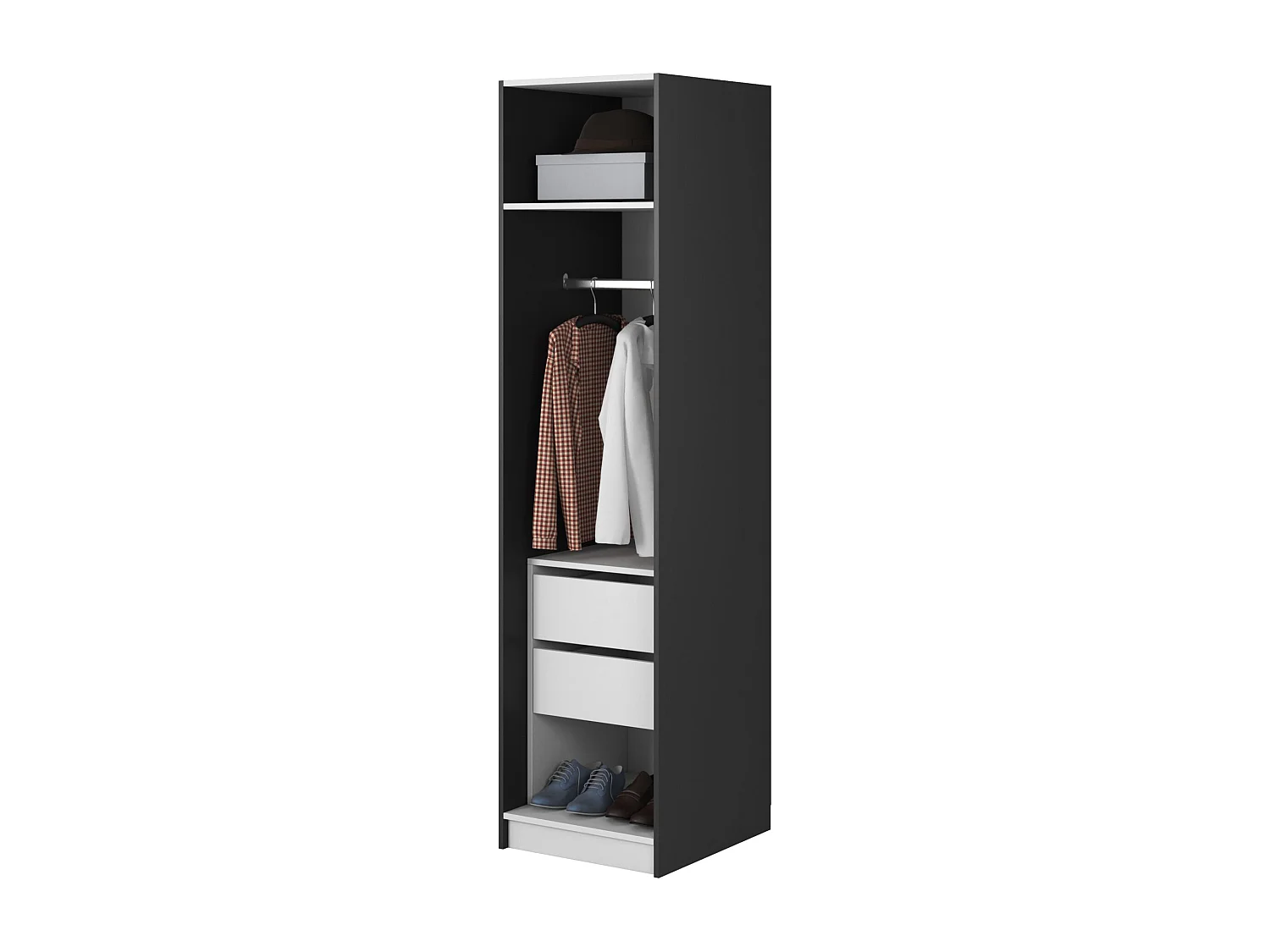 Armoire 1 porte avec tringle et tiroirs- 50 cm - noir- FRAME