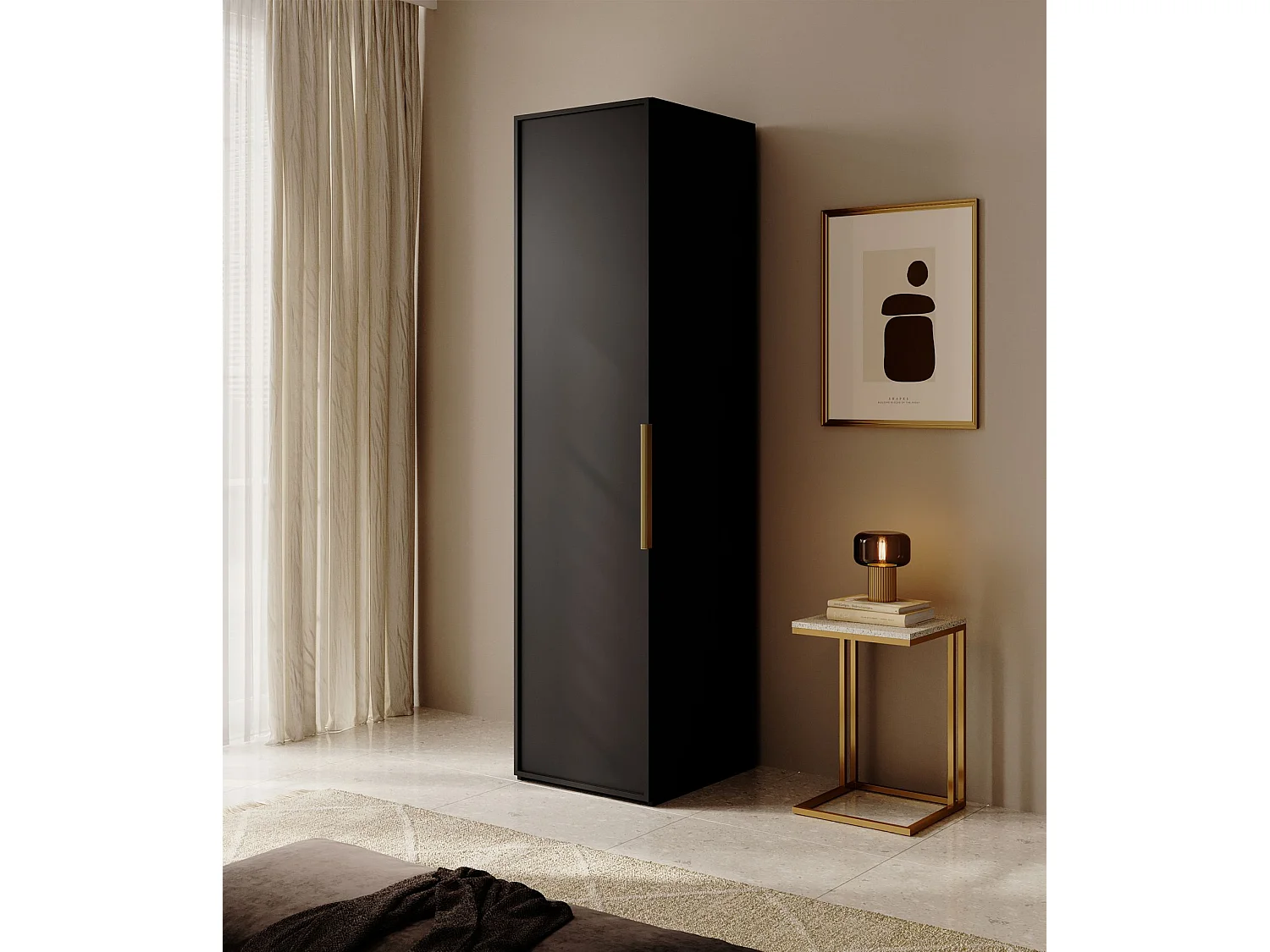 Armoire 1 porte avec tringle et tiroirs- 50 cm - noir- FRAME