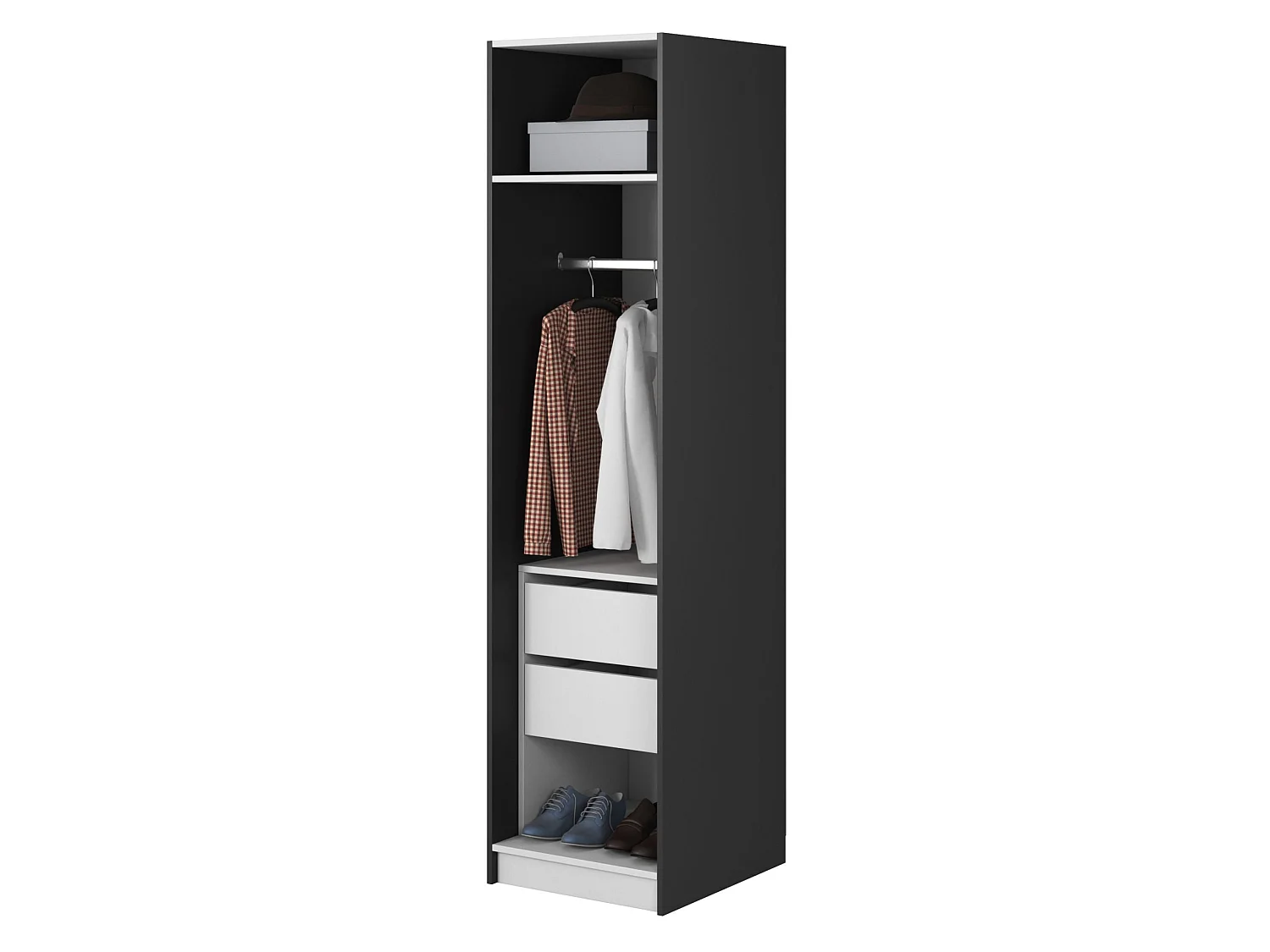 Armoire 1 porte avec tringle et tiroirs- 50 cm - noir- FRAME
