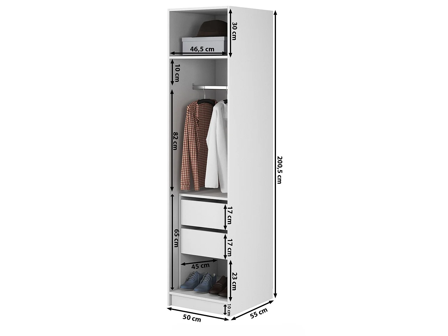 Armoire 1 porte avec tringle et tiroirs- 50 cm - noir- FRAME