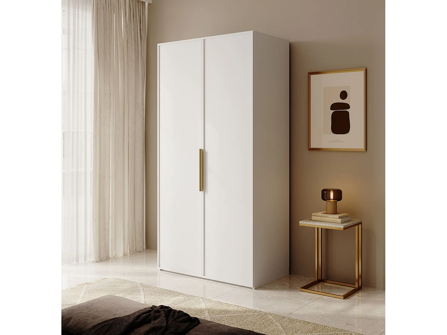 Armoire 2 portes avec tringle et tiroirs - 100 cm - blanc - FRAME