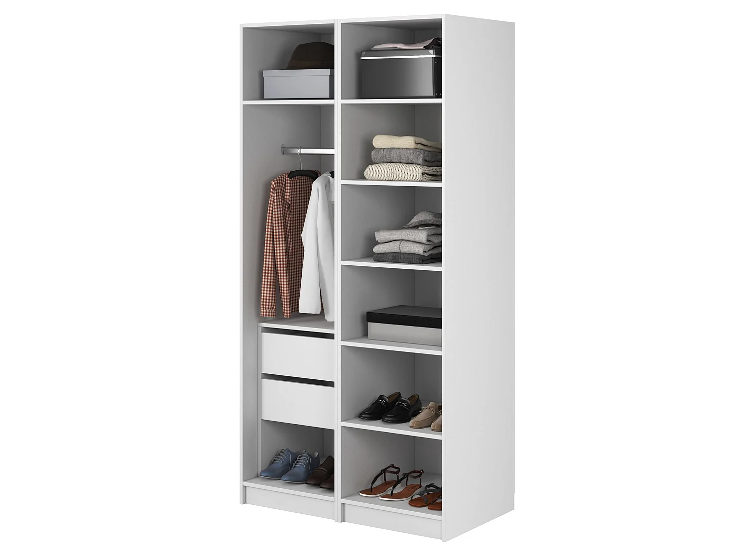 Armoire 2 portes avec tringle et tiroirs - 100 cm - blanc - FRAME
