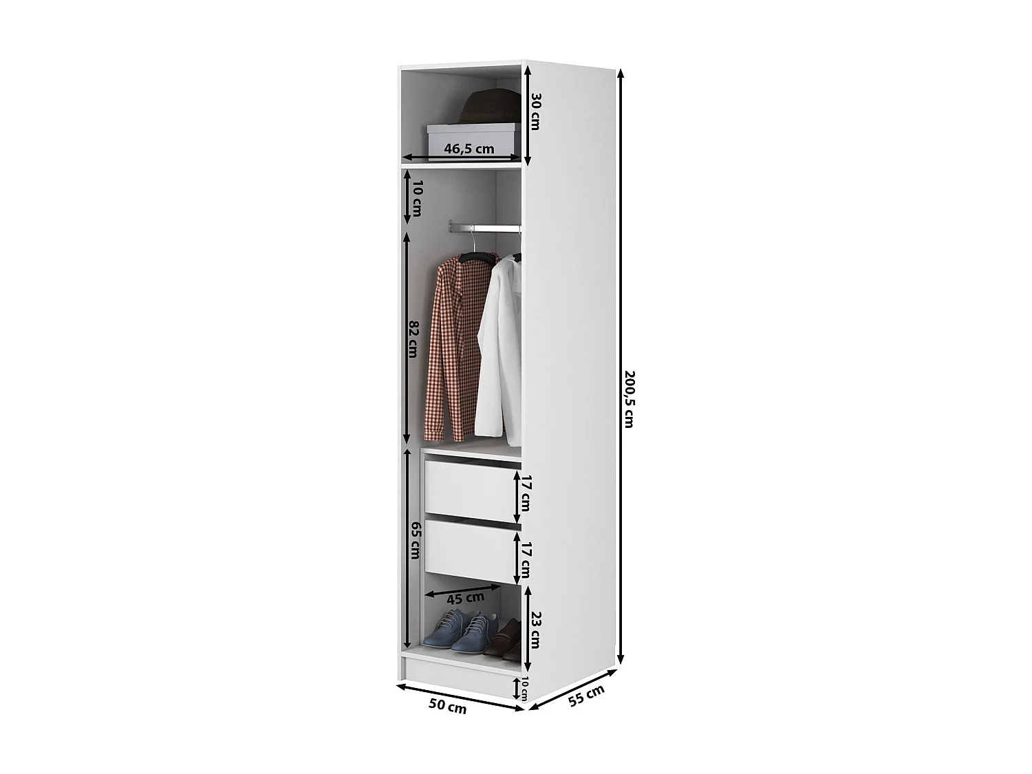 Kleiderschrank 1T mit Stange & Schubladen - 50 cm - greige - MOONIR