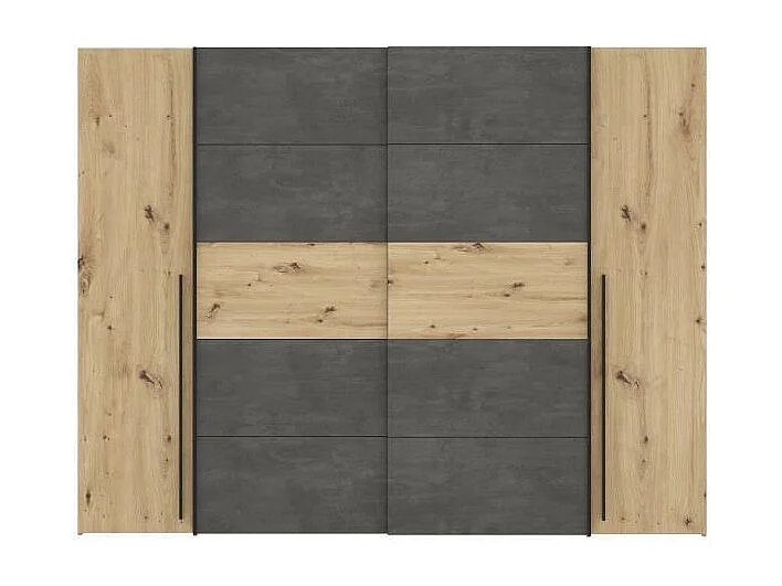 Szafa Dębowa Rękodzieło i Szary Beton - 2 Drzwi Otwierane na Zewnątrz + 2 Drzwi Przesuwane - S 270,3 x G 61,2 x W 210 cm
