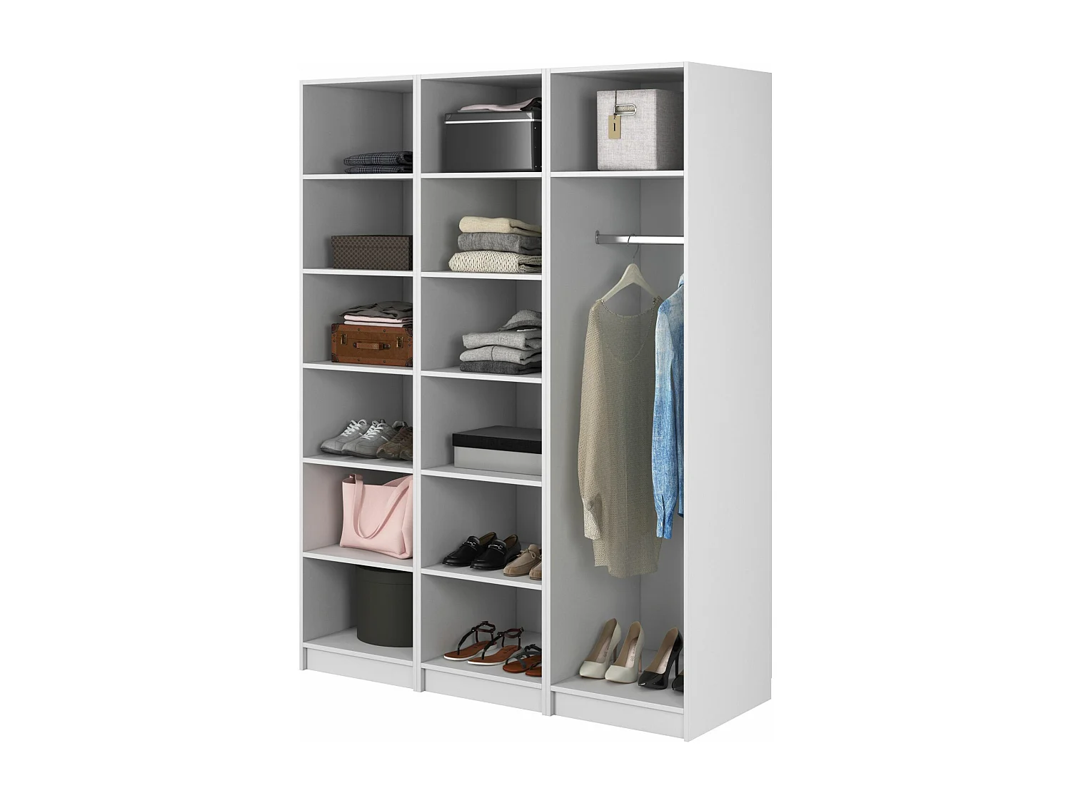 Kleiderschrank 3T mit Stange & Regalen - 150 cm - weiß - FRAME