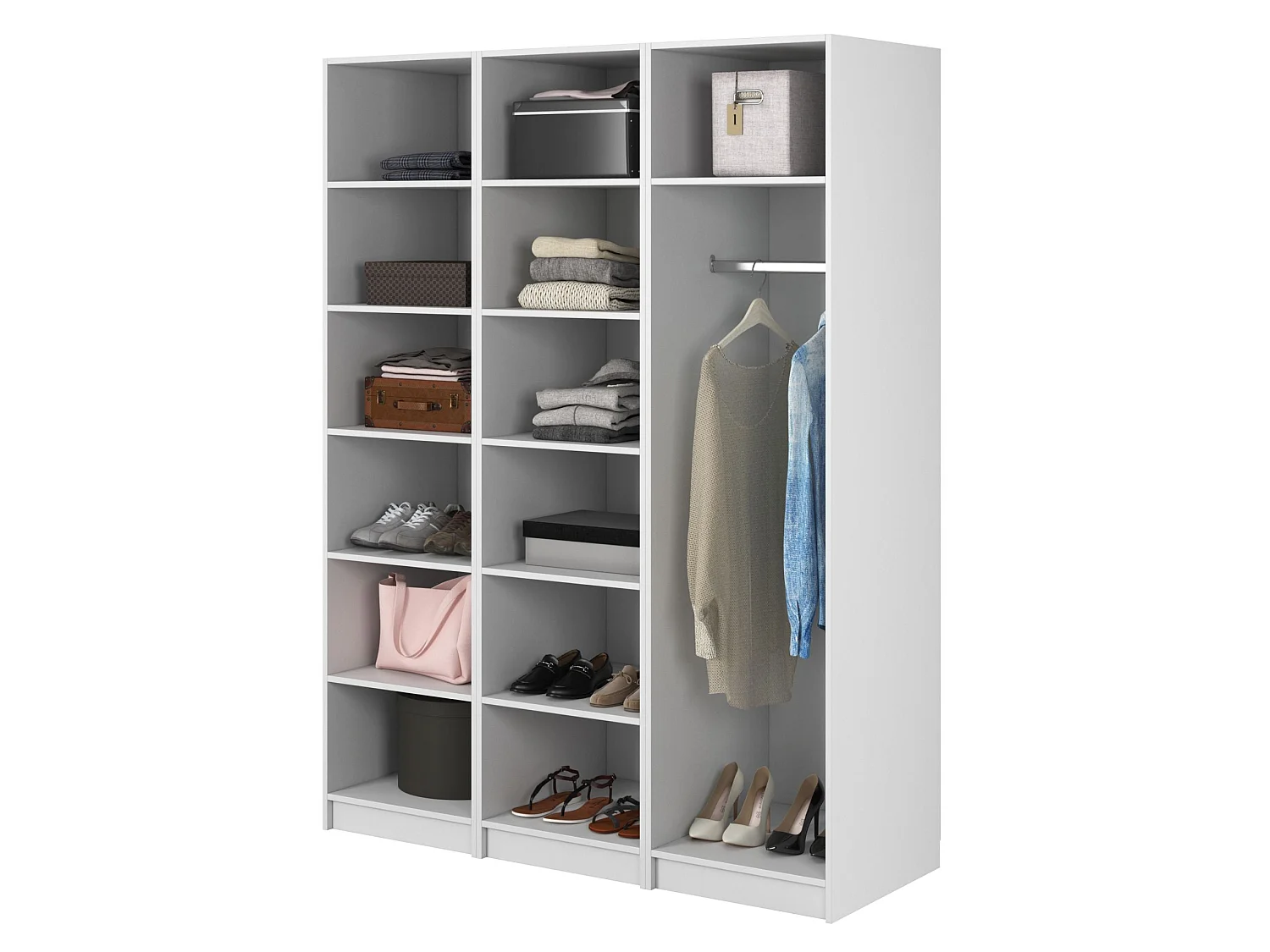 3-deurs kledingkast met roede en planken - 150 cm - wit - FRAME