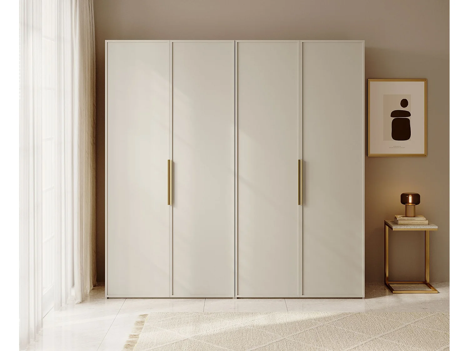 Armoire 4 portes avec tringle et tiroirs - 200 cm - grège - FRAME