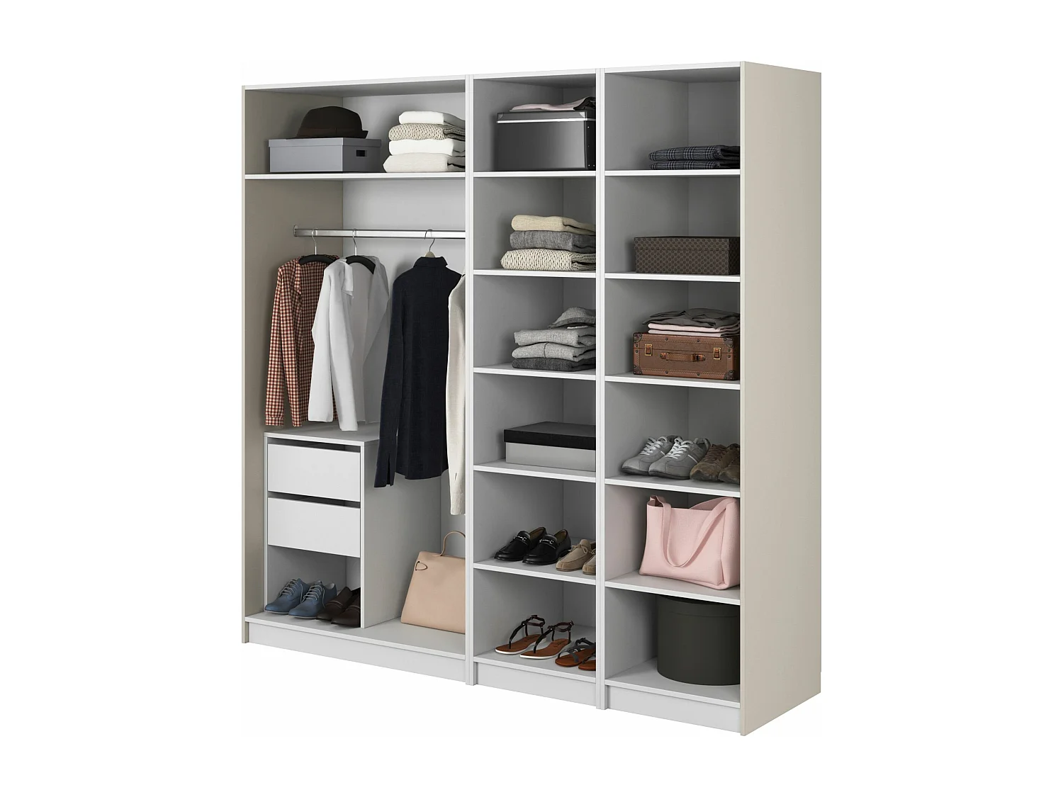 Armoire 4 portes avec tringle et tiroirs - 200 cm - grège - FRAME