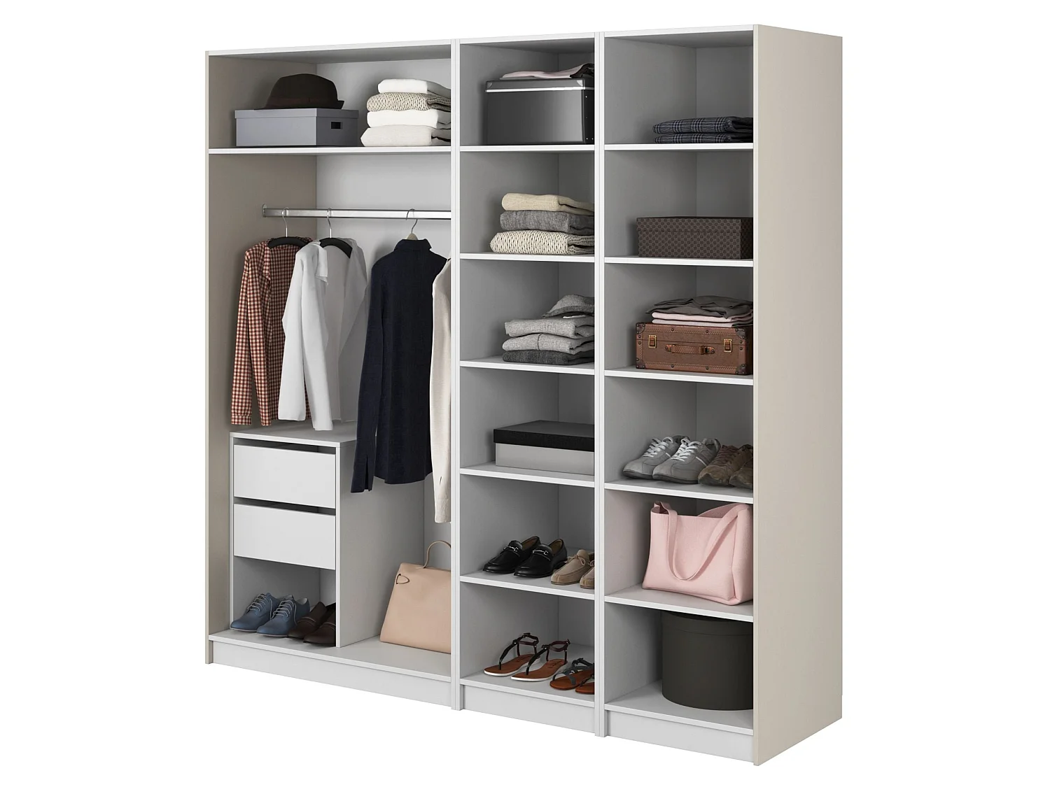 Armoire 4 portes avec tringle et tiroirs - 200 cm - grège - FRAME