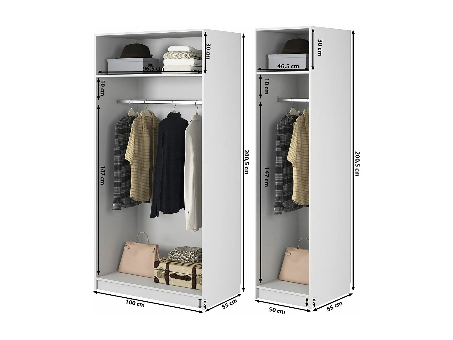 Armoire 3 portes avec deux tringles - 150 cm - grège - MOONIR