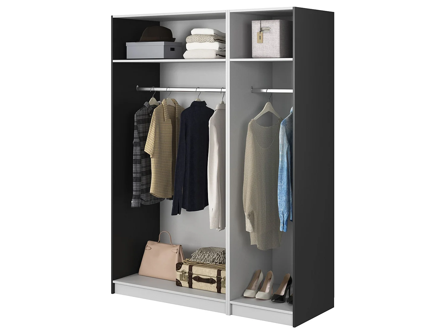 3-deurs kledingkast met twee roedes - 150 cm - zwart - MOONIR