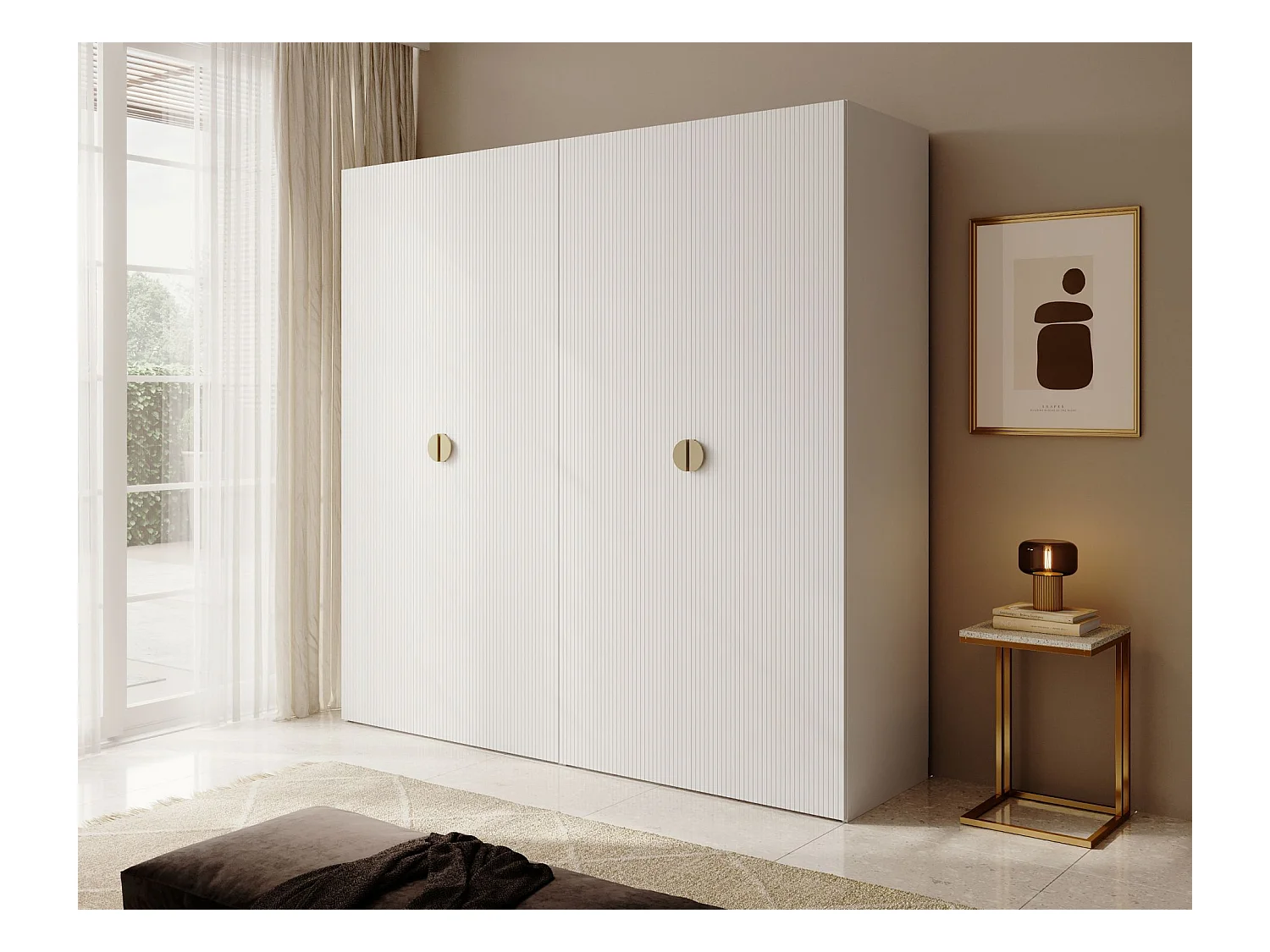 Armoire 4 portes avec deux tringles - 200 cm - blanc - MOONIR
