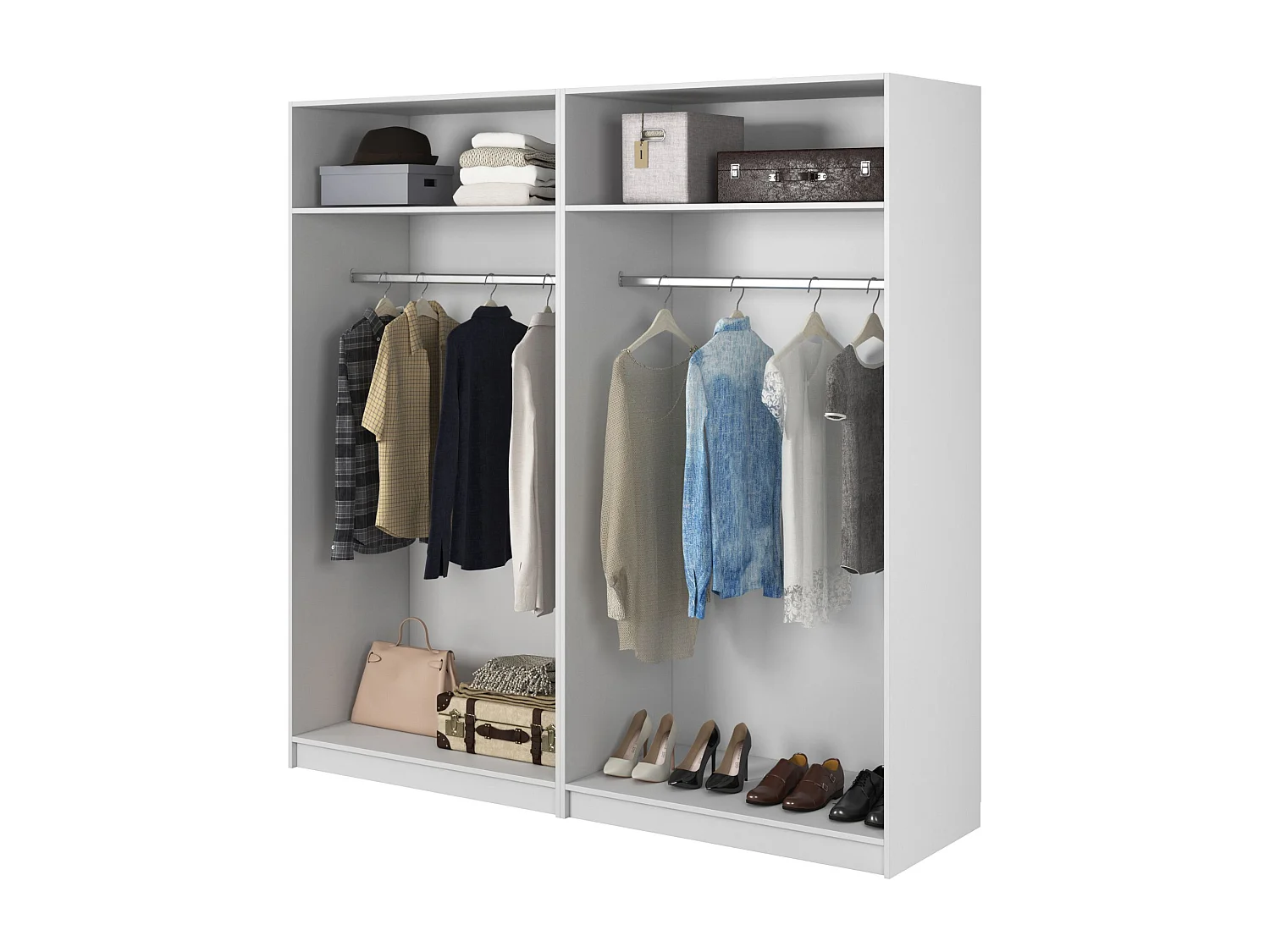 Armoire 4 portes avec deux tringles - 200 cm - blanc - MOONIR