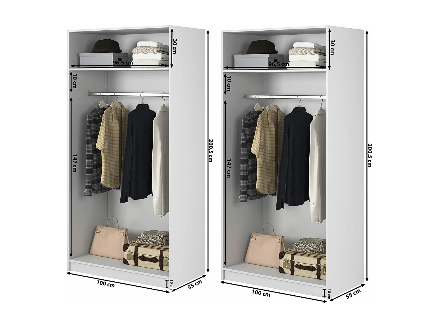 Armoire 4 portes avec deux tringles - 200 cm - blanc - MOONIR