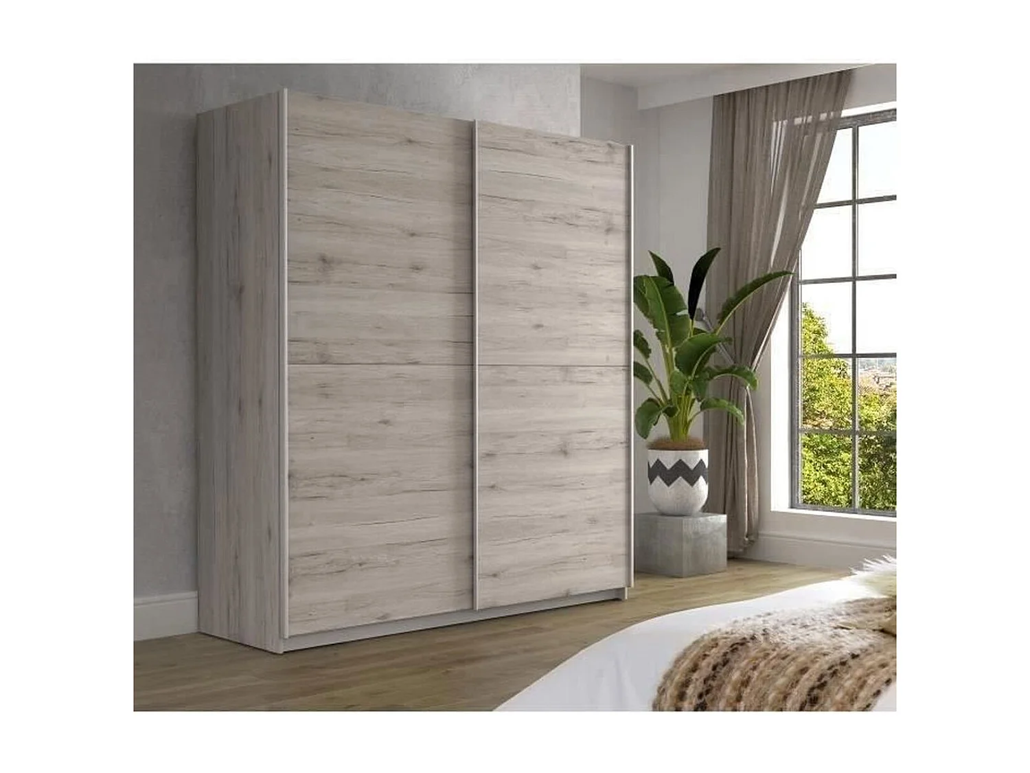 Armoire Chene Cendré Clair Contemporaine Chambre 2 Portes - L 170,3 cm ULOS