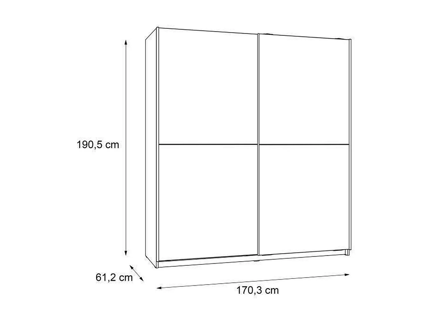 Armoire Chene Cendré Clair Contemporaine Chambre 2 Portes - L 170,3 cm ULOS