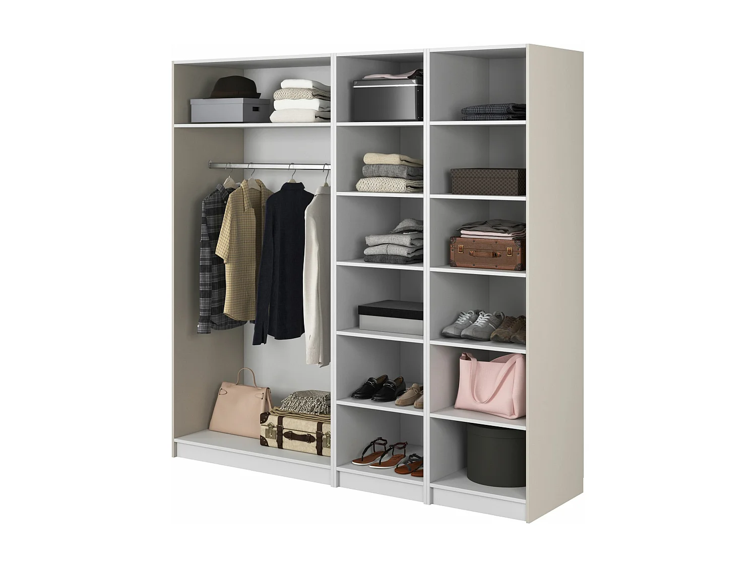 Armoire 4 portes avec tringle et étagères - 200 cm - grège - FRAME