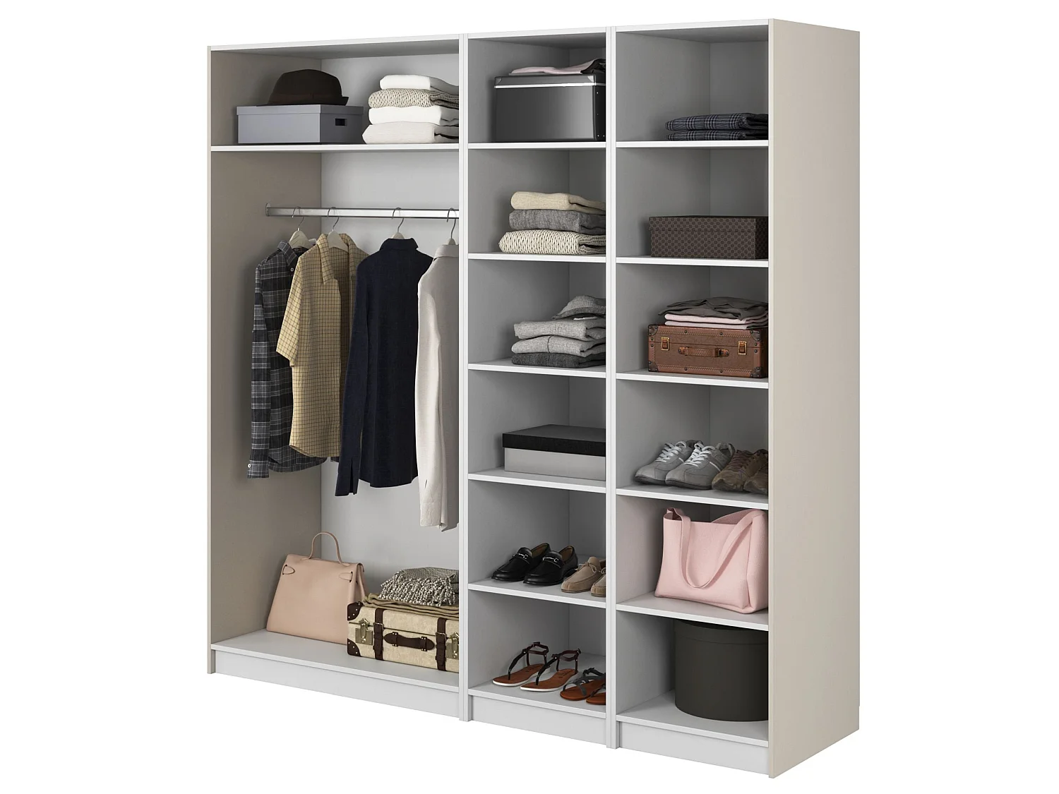 4-deurs kledingkast met roede en planken - 200 cm - greige - FRAME